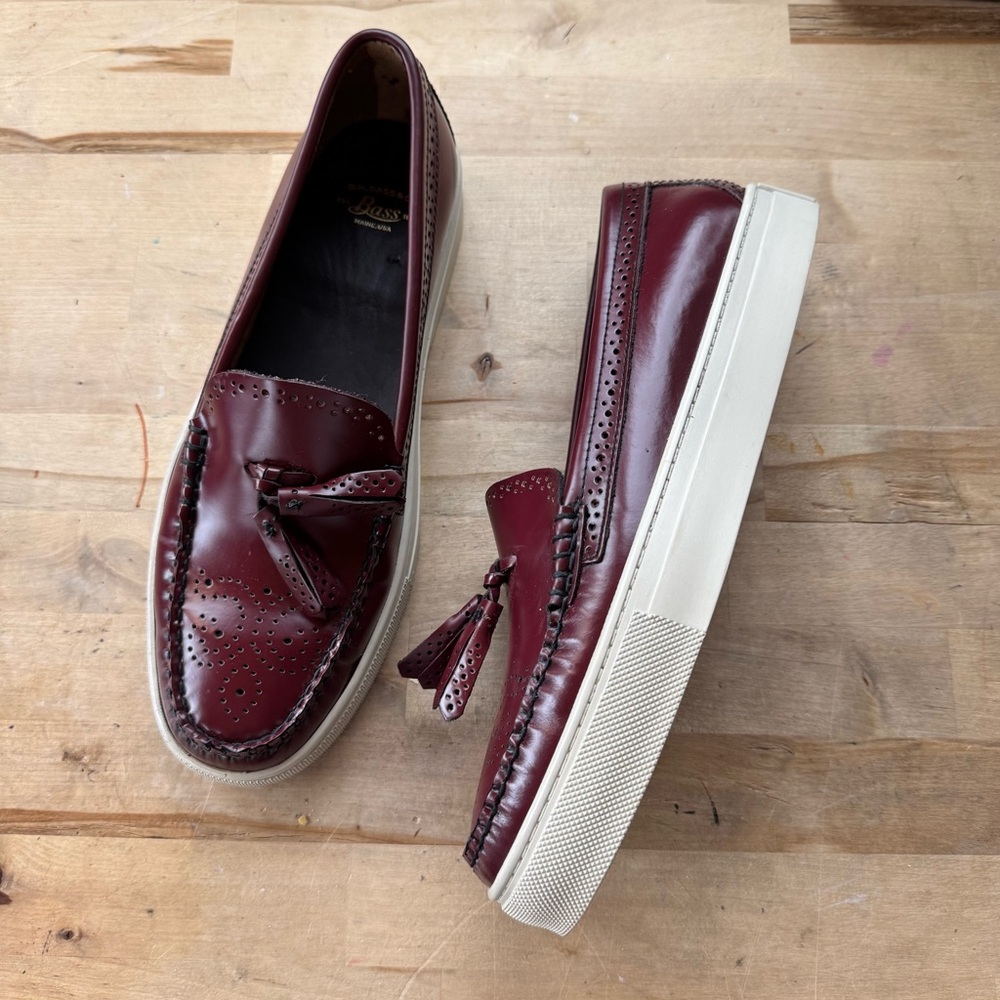 G.H. Bass & Co. Burgundy Loafers with White Sole